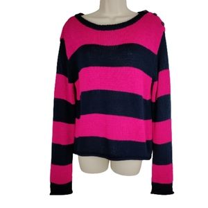 Lauren Ralph Lauren women's large pink blue striped pullover long sleeve sweater